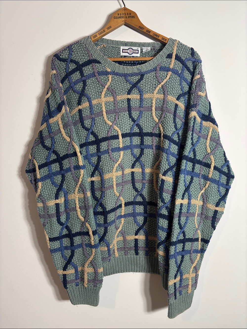 Vintage Gulf Traders Heavy Cable Knit Sweater Geometric XL